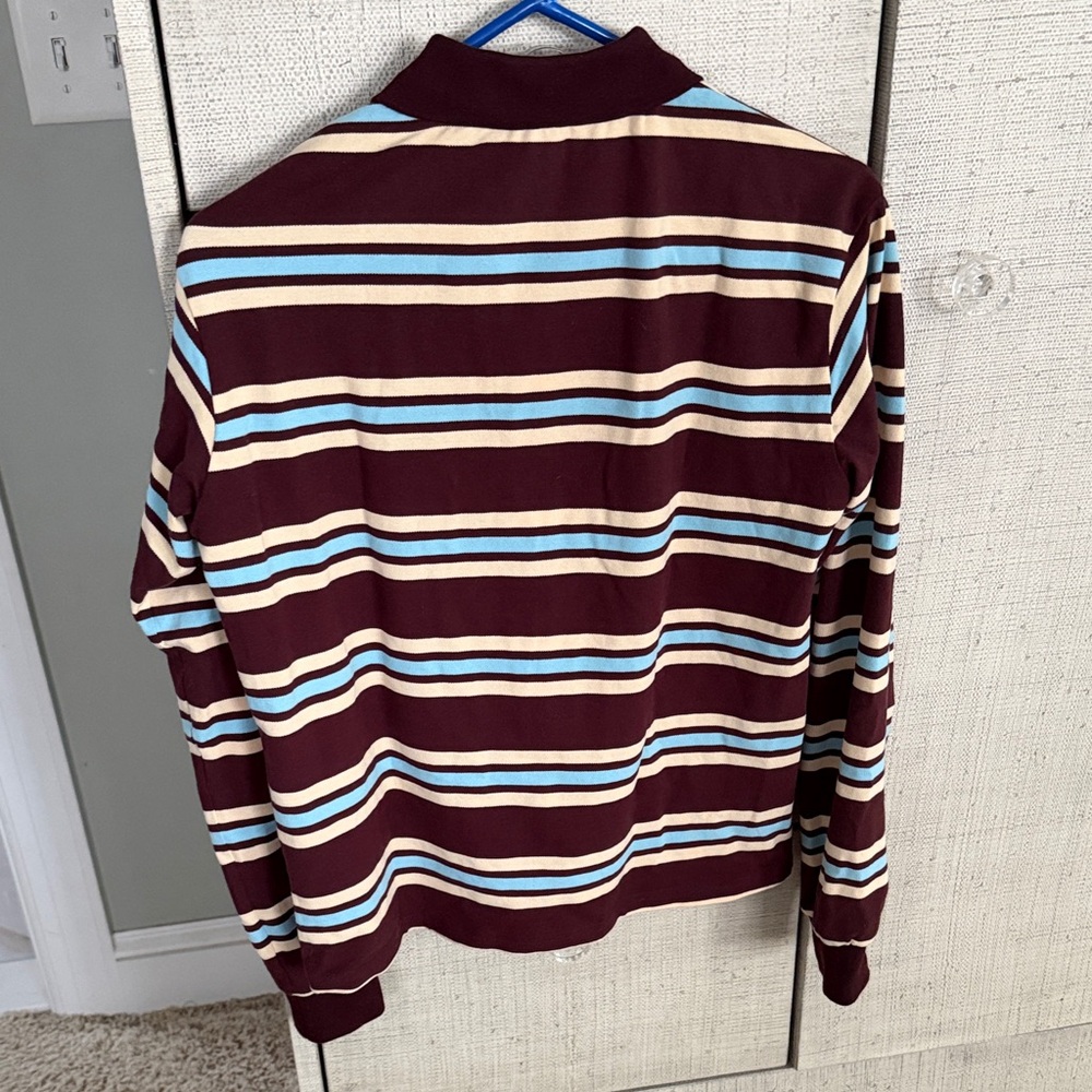 Lioness Burgundy and Cream Striped Long Sleeve Polo - Picture 3 of 4
